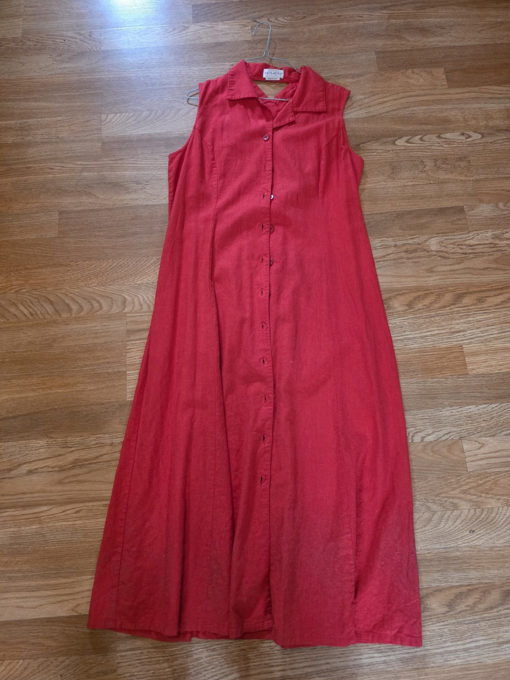 Vintage White Stag Sleeveless Red Button-Front Linen Dress